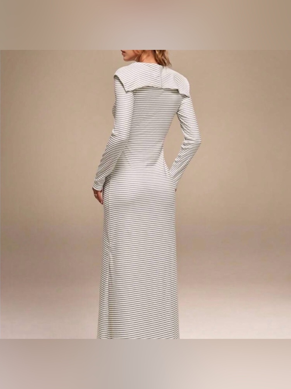 Striped Long Sleeve Maxi Dress with Sailor Collar - Picture 2 of 3